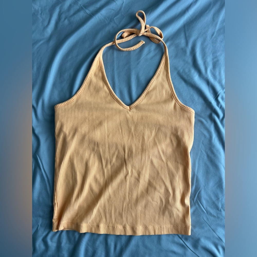 old navy orange ribbed vneck halter top